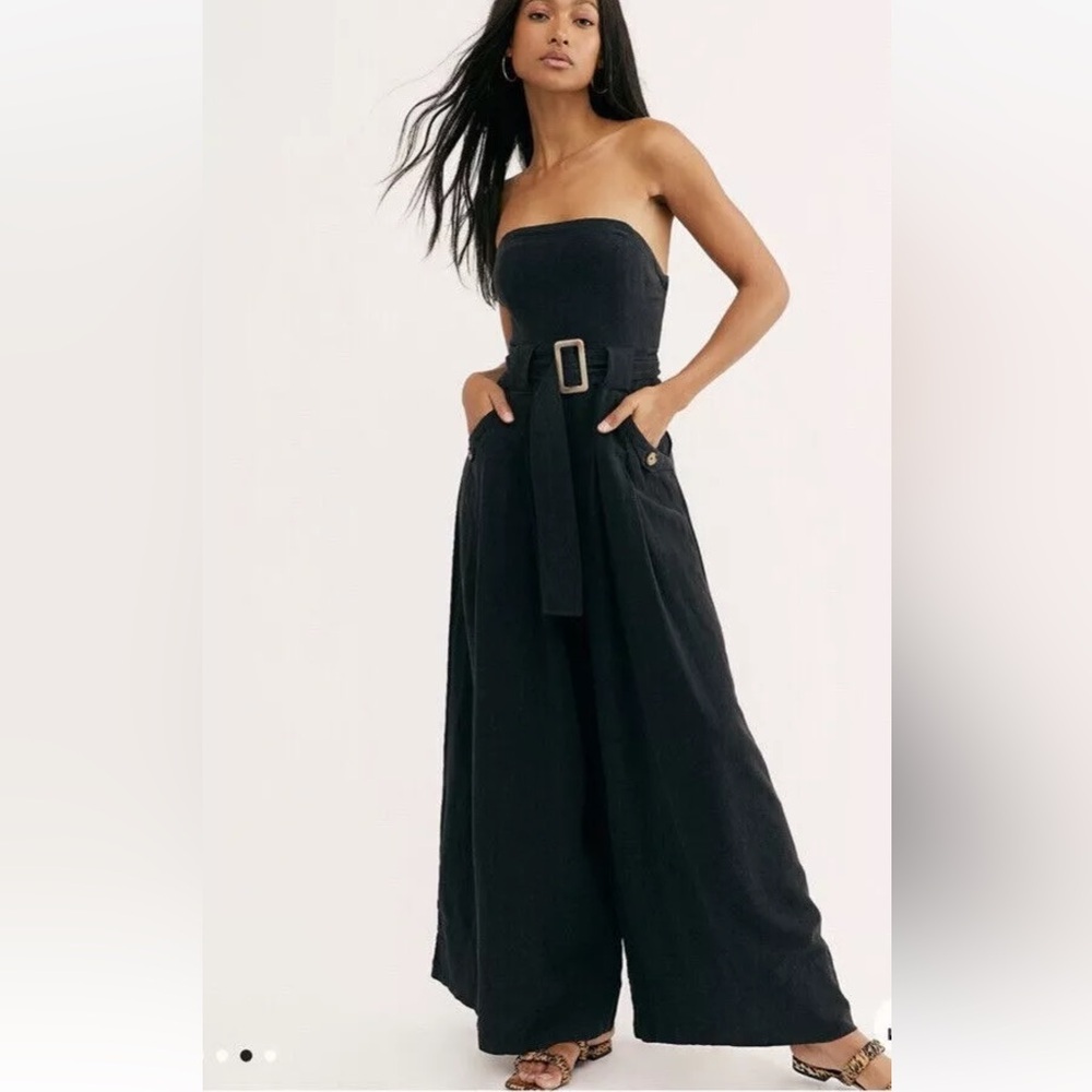 Free People Lucia Strapless Jumpsuit Size 4 Black